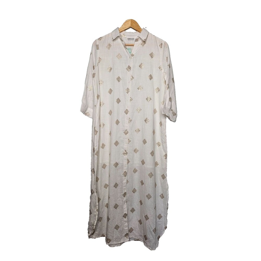 DEBBIE KATZ Ivy Long Button Up Kaftan Tunic Dress NWT Small Gold Sequins Lined